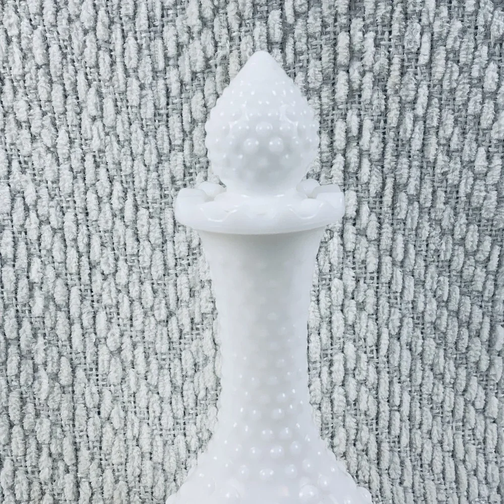 Vintage Hobnail Milk Glass Avon Cologne Bottle Decanter White Floral Flowers EUC